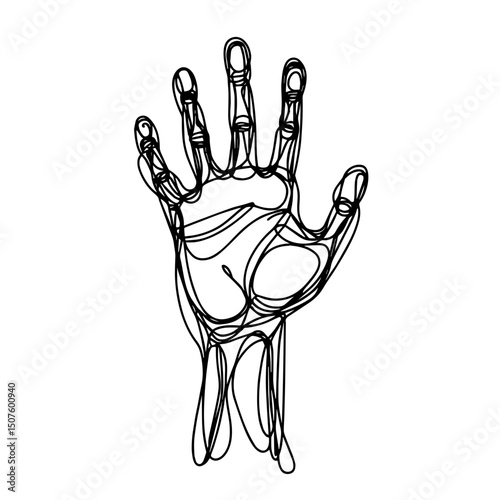 Artistic hand contour illustration demonstrating open palm gesture on a minimalistic white background, modern concept of design or art studios