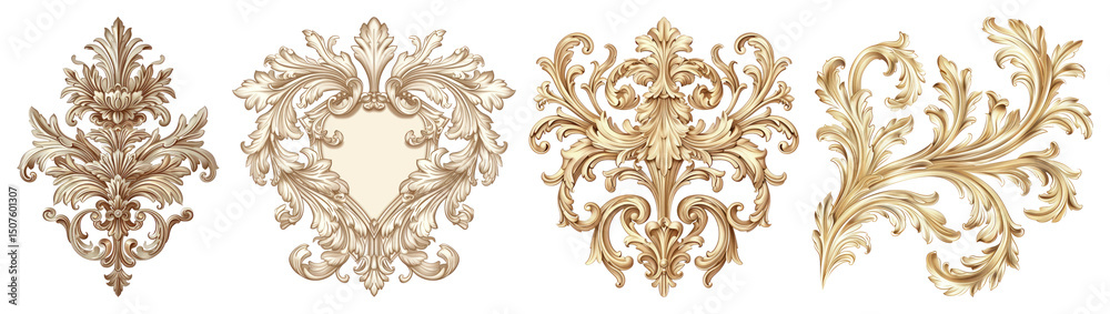 Fototapeta premium PNG Elegant ornate gold flourishes, element set on transparent background