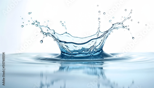 Water splash creating ripples in a calm surface against white background   photo