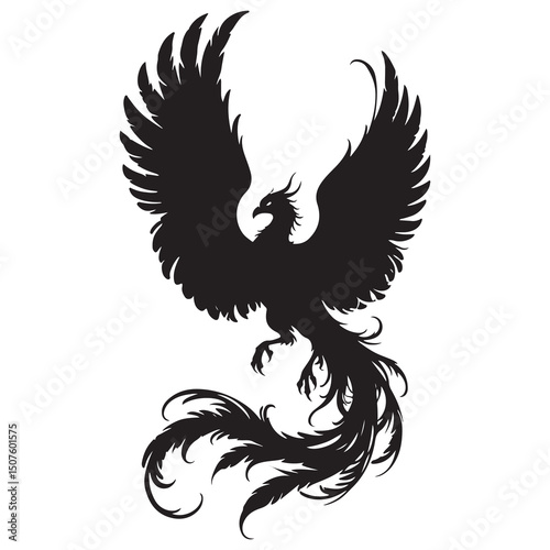 phoneix with wings flying in tattoo style vector 