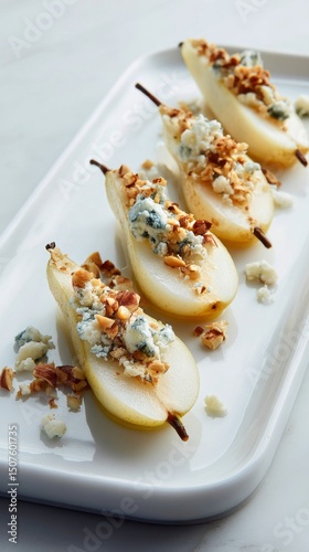 Delicious Pear Halves Stuffed With Blue Cheese and Topped With Chopped Nuts S...