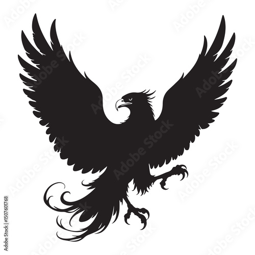 Eagle with spread wings flying vector silhouette design representing freedom and wildlife