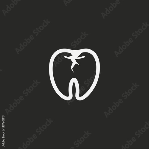 Cracked tooth icon logo flat vector design
