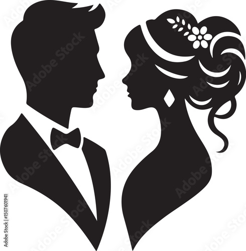 Bride and Groom Silhouette – Wedding Couple Vector, 
Romantic Wedding Silhouette – Bride and Groom in Love, Elegant Bride and Groom Silhouette Illustration
Elegant Bride and Groom Silhouette Illustrat