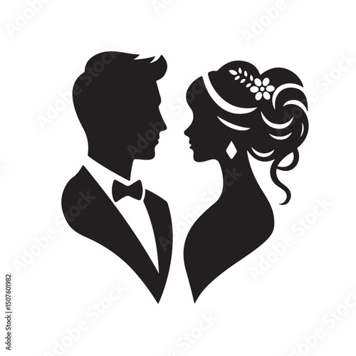 Bride and Groom Silhouette – Wedding Couple Vector, 
Romantic Wedding Silhouette – Bride and Groom in Love, Elegant Bride and Groom Silhouette Illustration
Elegant Bride and Groom Silhouette Illustrat