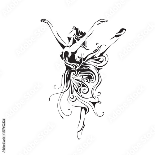 
Elegant Ballerina Silhouette Vector, Ballet Dancer Silhouette – Graceful Pose Illustration, Ballerina in Dance Pose – Silhouette Art