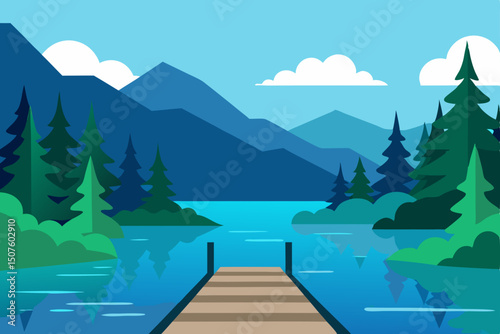 Mountain lake landscape with reflection and green summer nature