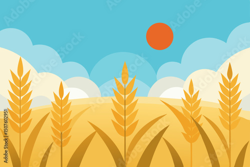 Golden wheat field under a blue sky, ready for harvest