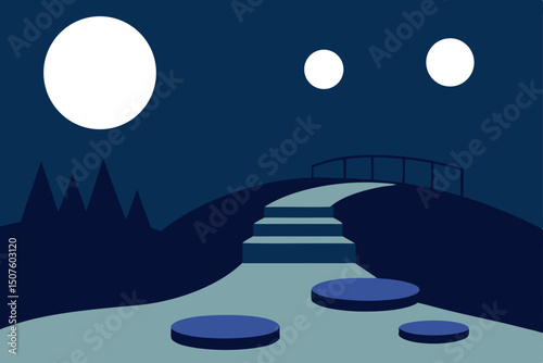 Bright moonlight reflects upon the dark night city landscape under a cloudy sky