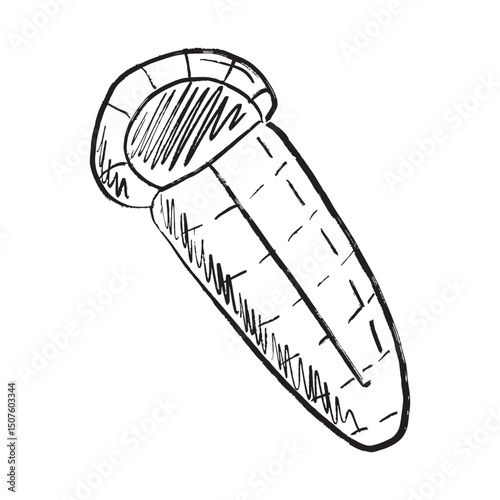 A sleeping bag as a symbol of tourism, camping equipment in black brush stroke texture isolated on white. Hand drawn vector sketch illustration in vintage charcoal ink. Travel, hiking, tourist