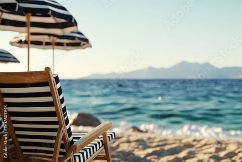 Relaxing on the Sandy Beach With Striped Umbrellas and Chairs During a Sunny ...
