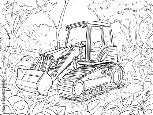 Bulldozers destroying ancient forest canopy, vector design