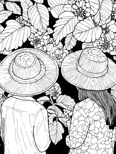 Coffee farmers receiving fair payment, vector graphic