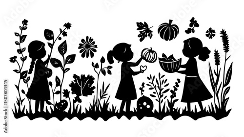 Community harvest sharing event, vector graphic