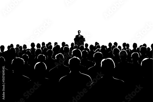 Crowds following charismatic speaker, vector graphic
