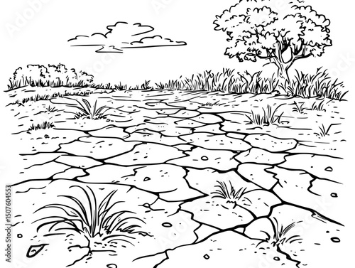 Cracked earth where crops failed, vector illustration art