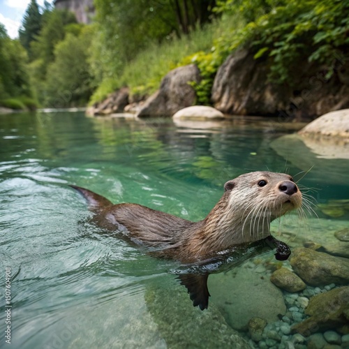 Otter in Crystal Clear River: A Stunning Wildlife Encounter