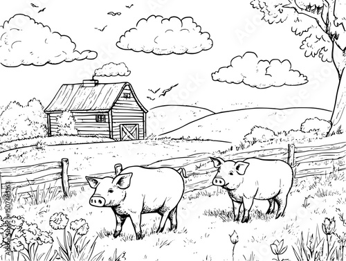 Factory farm ventilation systems, vector graphic