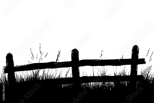 Fence stretching toward horizon, black vector graphic
