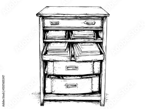 Filing cabinet with missing folders, vector design