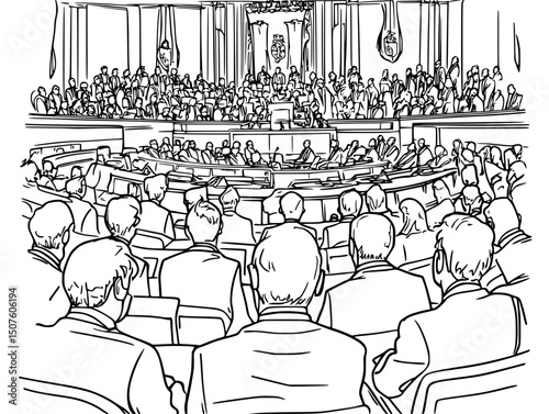 Legislators voting in chamber hall, vector illustration art