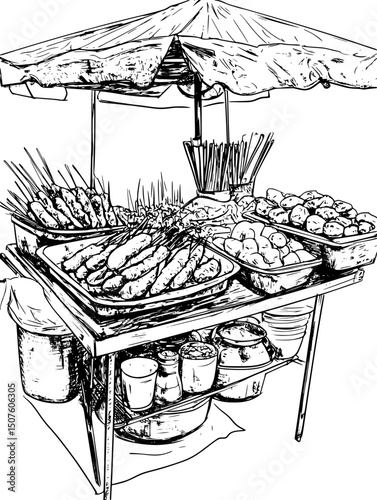 Local food vendors serving attendees, vector illustration