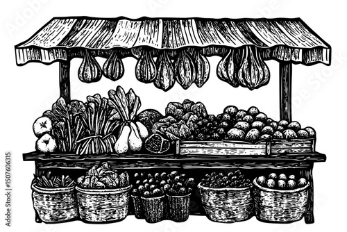 Local market with seasonal produce, vector illustration