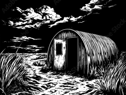 Luxury bunker alongside climate refugees, vector illustration