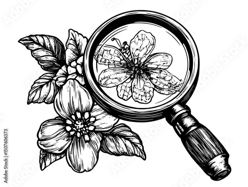 Magnifying glass revealing altered photo, vector design