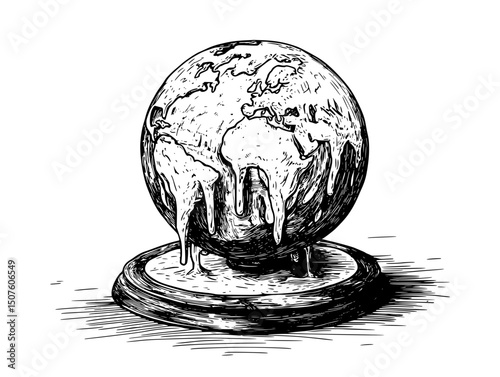 Melting globe on legislative scale, vector graphic