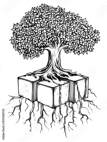 Moving boxes versus permanent roots, vector illustration