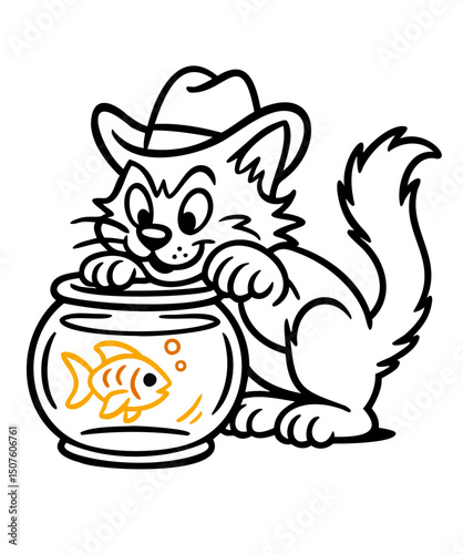 Mischievous Cowboy Hat Cat Watches Fish, Plans Sneaky Catch – Playful Feline’s Unexpected Aquarium Adventure!