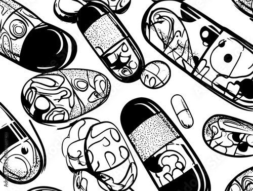 Pills packaged for wealthy markets, vector illustration art