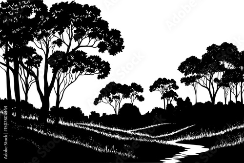 Protected woodland with hiking trail, vector illustration