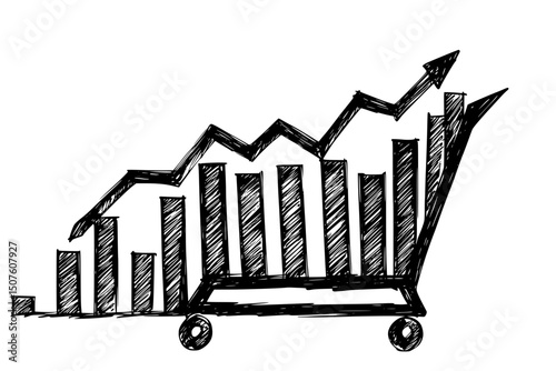 Shopping cart with rising prices, vector illustration