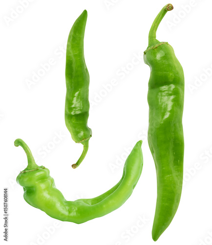 Photos pod of green hot pepper isolated on white background
