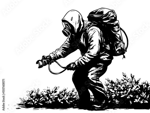 Sprayers applying rejected chemicals, vector illustration