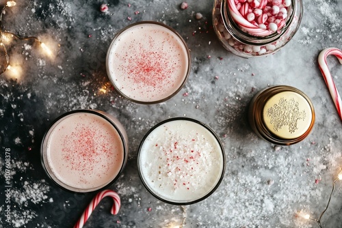 Festive Holiday Drinks With Peppermint on a Cozy Table Setting During Winter