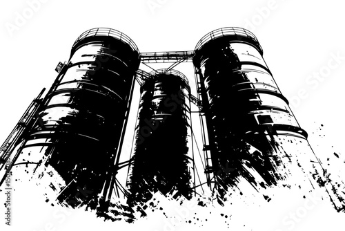 Wheat silos connecting hungry nations, vector graphic