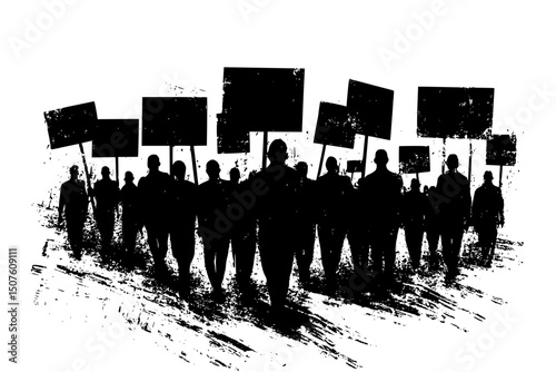 Youth marching with handmade signs, vector graphic