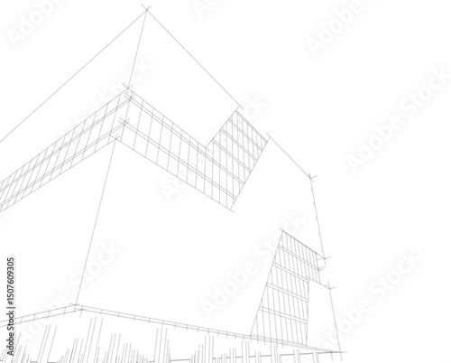 Architecture building 3d. Concept sketch.