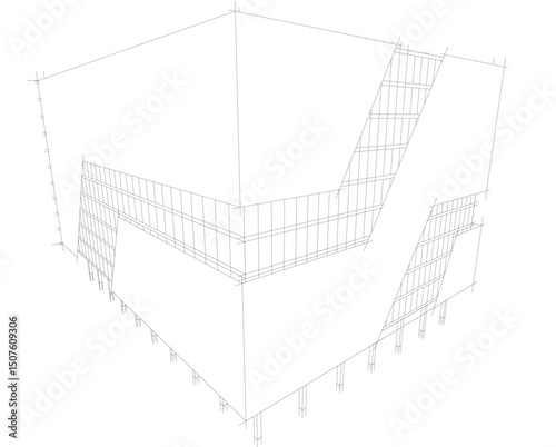 Architecture building 3d. Concept sketch.