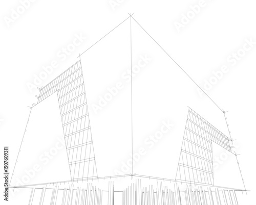 Architecture building 3d. Concept sketch.