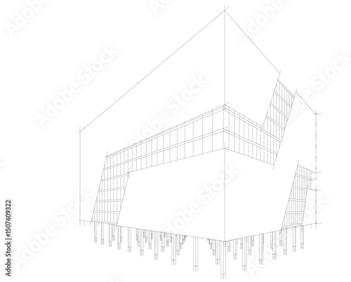 Architecture building 3d. Concept sketch.