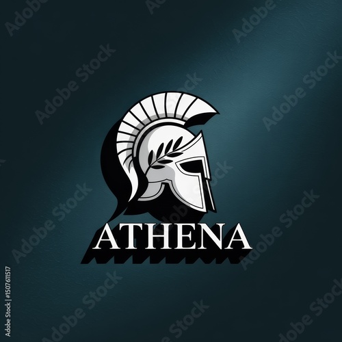 Athena Spartan Helmet Logo Design - Modern Black and White Emblem for Brand Identity in Military and Sports Teams