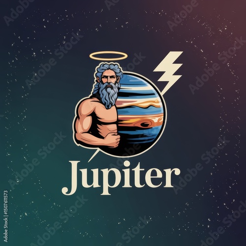 Jupiter Illustration: Greek Mythology God Artwork in Celestial Cosmic Design