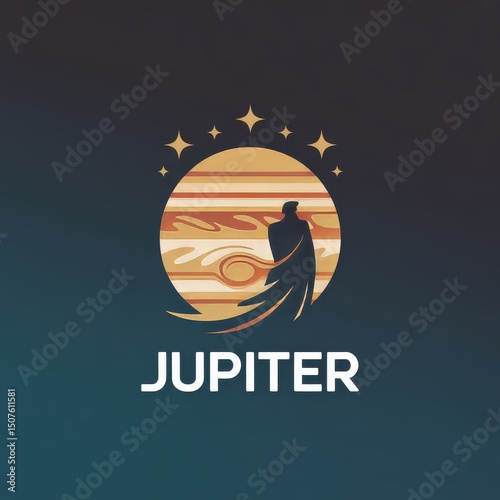 Creative Jupiter Influenced Logo Design: Minimalist Space Illustration and Branding with Silhouette Art
