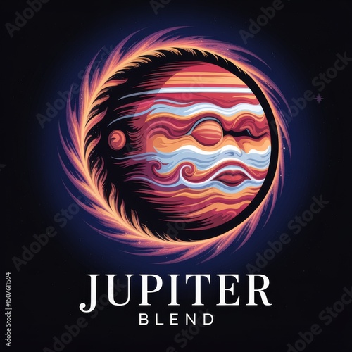 Colorful Jupiter Art: A Cosmic Journey in Outer Space Illustration | Fantasy Planetary Design and Branding