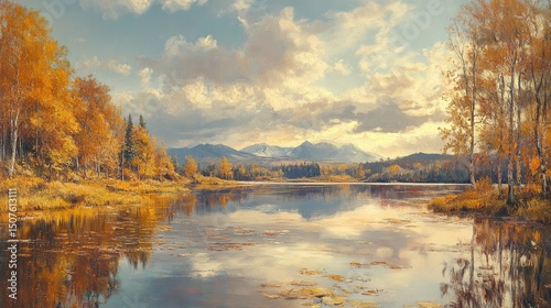 Autumn Landscape With Vibrant Foliage and Serene Reflections on a Calm Lake