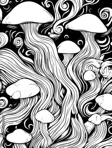 Algae farms absorbing atmospheric carbon, vector graphic